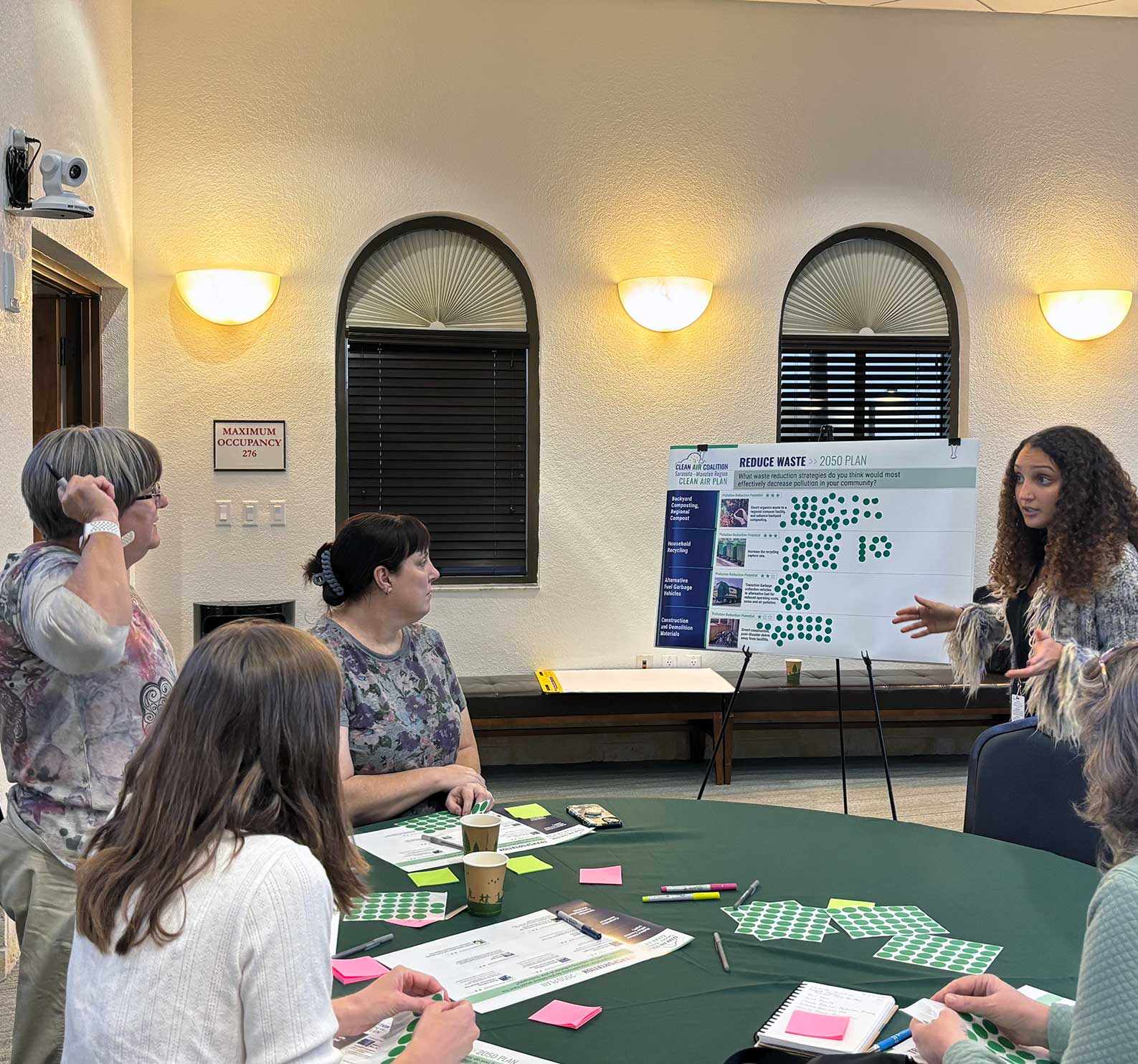 Image of people at meeting with staff.